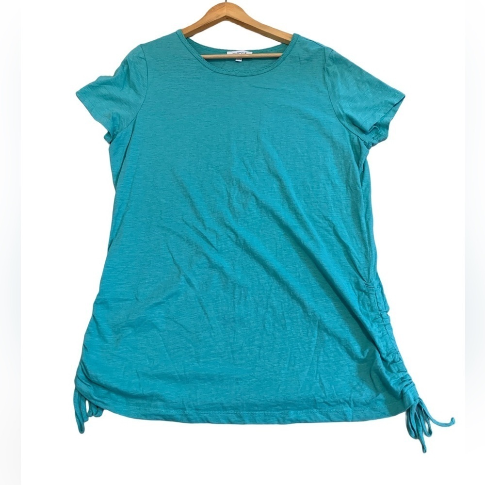 3/$15 Turquoise mySTYLE Ruched Tie-Side T-Shirt XL